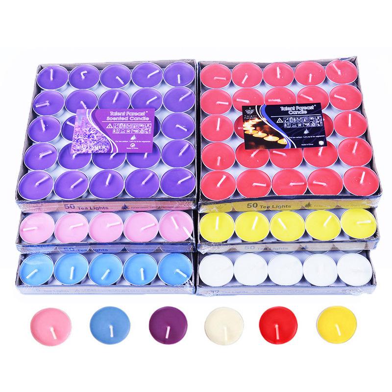 50pcs/set Tea Wax Candle Birthday Wedding Party Candle Candlelight Dinners Candle Romantic Decorative Candles In Aluminum Cups