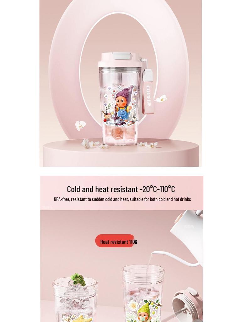 Star People Large Simple Lily Straw Water Cup - High Capacity Plastic Coffee Cup for Girls