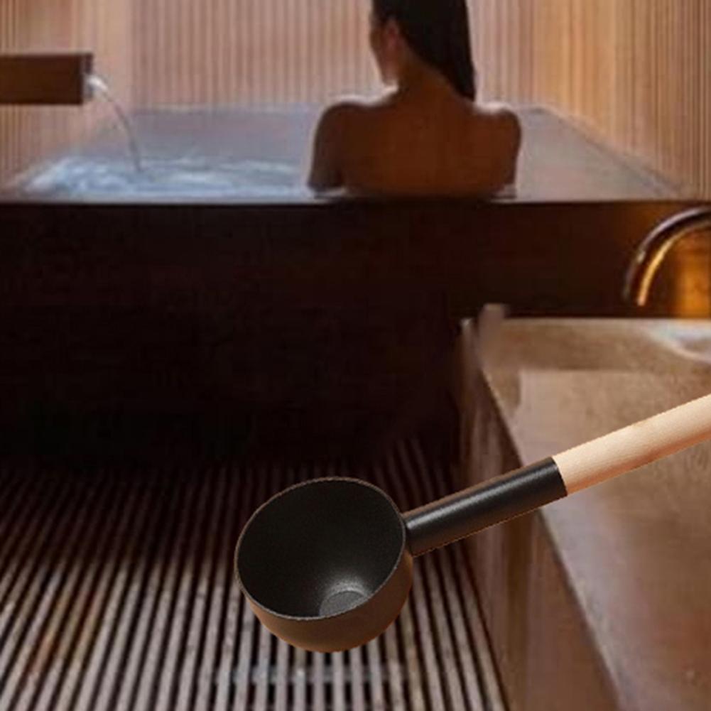 Aluminum Sauna Ladle Sauna Accessory Wooden Handle Ladle