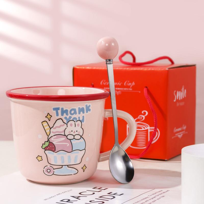 Hochwertig aussehende rosa Kaninchen Keramiktasse Becher Haushaltswasserbecher Paarbecher Mädchen Frühstückstasse Laden Souvenir