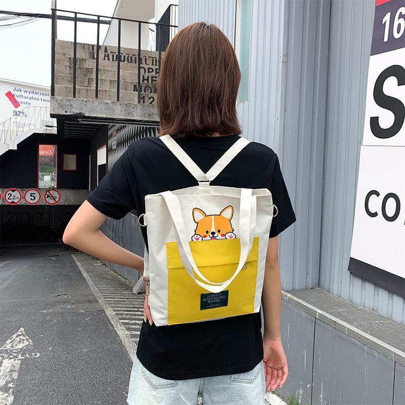 Women's Akita Inu Print Canvas Bag, Shopping Bag, Student Bag, Work Bag, Large Capacity