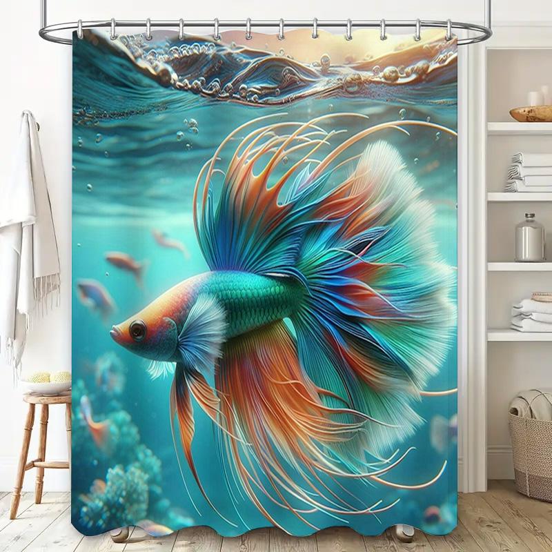 Whimsical Fish Shower Curtain High-Quality Printed Fabric for Bathroom Decorations Bright Blue Green Red Yellow Orange Colorful