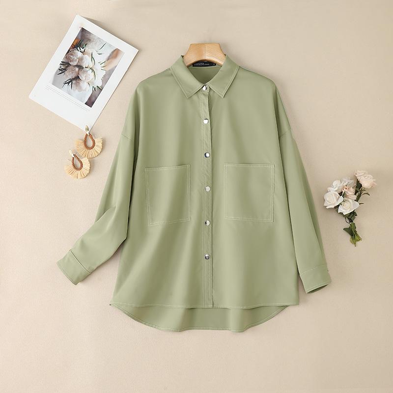 ZANZEA Damska luźna bluzka z długim rękawem i kołnierzykiem