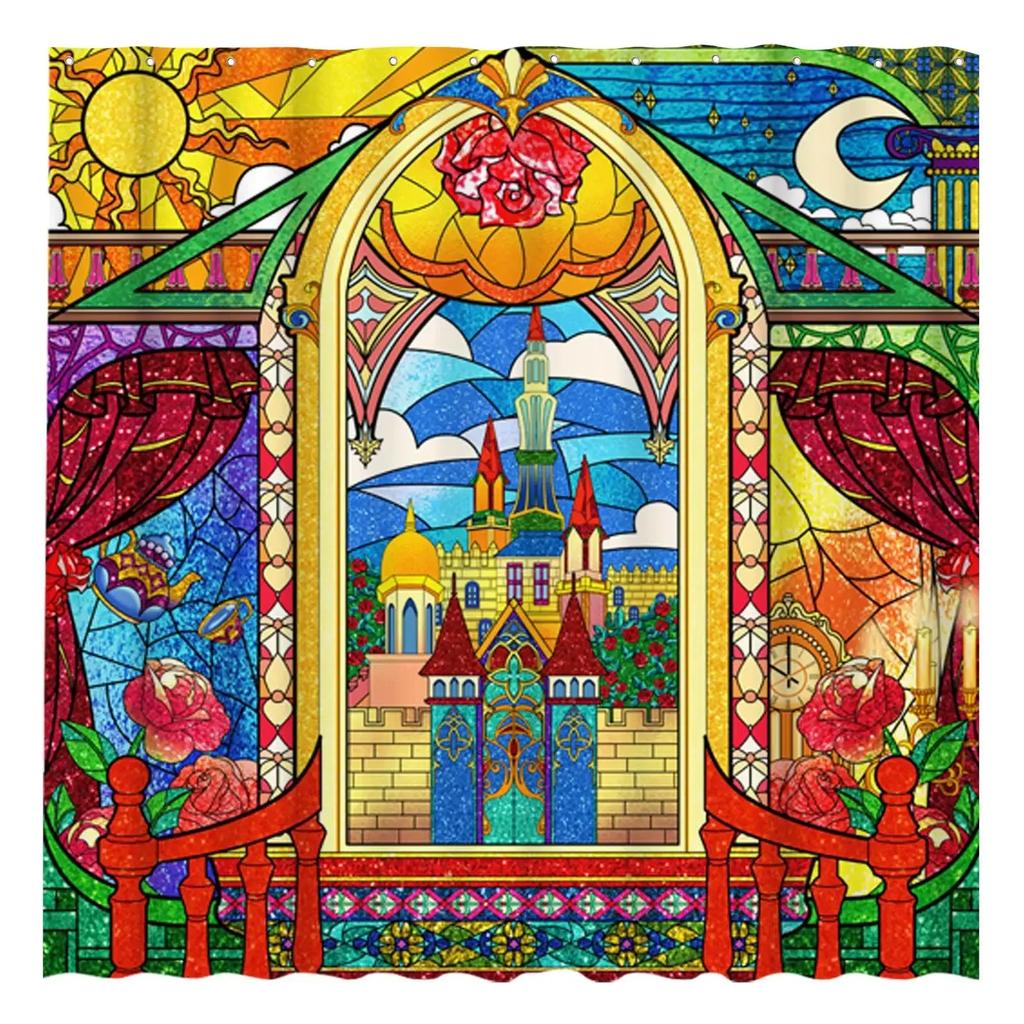 Waterproof Bath Shower Curtain Stained Glass Meadow Flower Dragonfly Polyester Fabric Bathtub Curtain Home El Bathroom Bath Shower Curtain