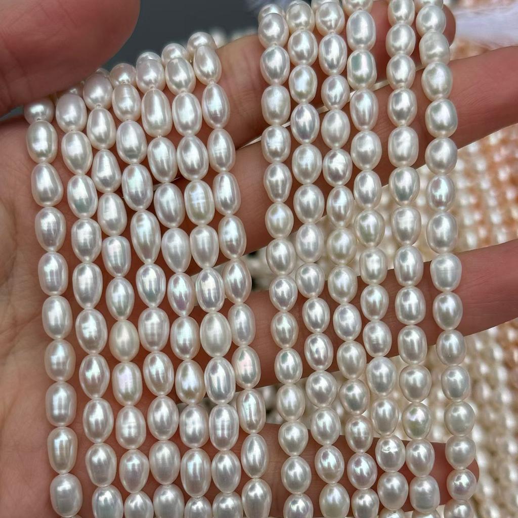 1 Strand Natural Rice Freshwater Pearl Beads 5-6mm Oval White Pearls 36cm for DIY Bracelet Necklace Jewelry Making