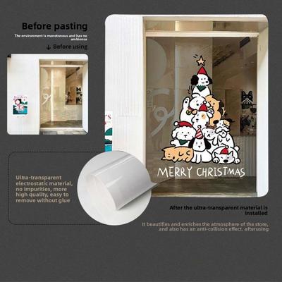 Colorful Santa Claus Stickers Anti-collision Christmas Tree Glass Electrostatic Film Transparent Visible On Both Sides
