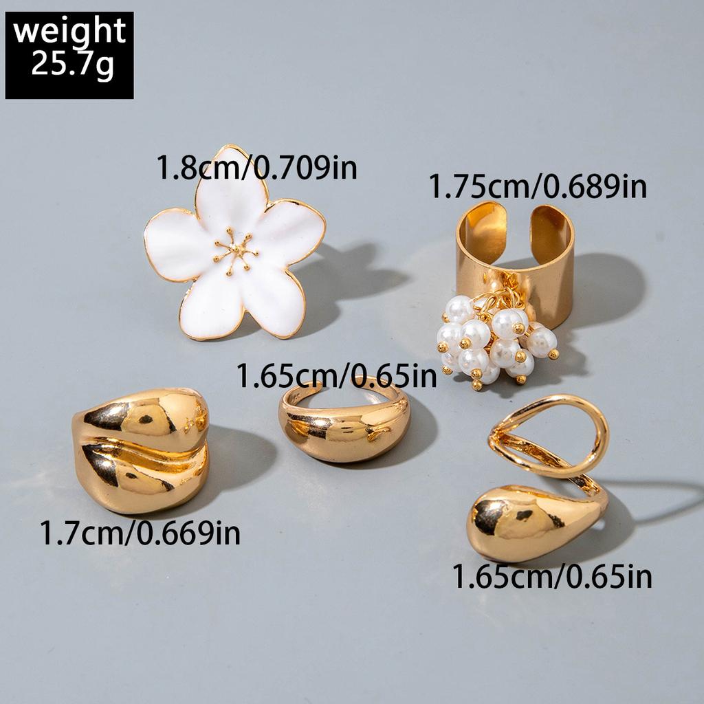 European and American design liquid lava flower opening ring ins baroque imitation pearl set gemstone ring