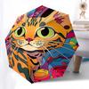 1pc Colorful Cat Print Automatic Folding Umbrella, Portable 3-Fold Design with 8-Bone Iron Frame, Perfect for Outdoor Use, Festive Gifts, Travelers, D