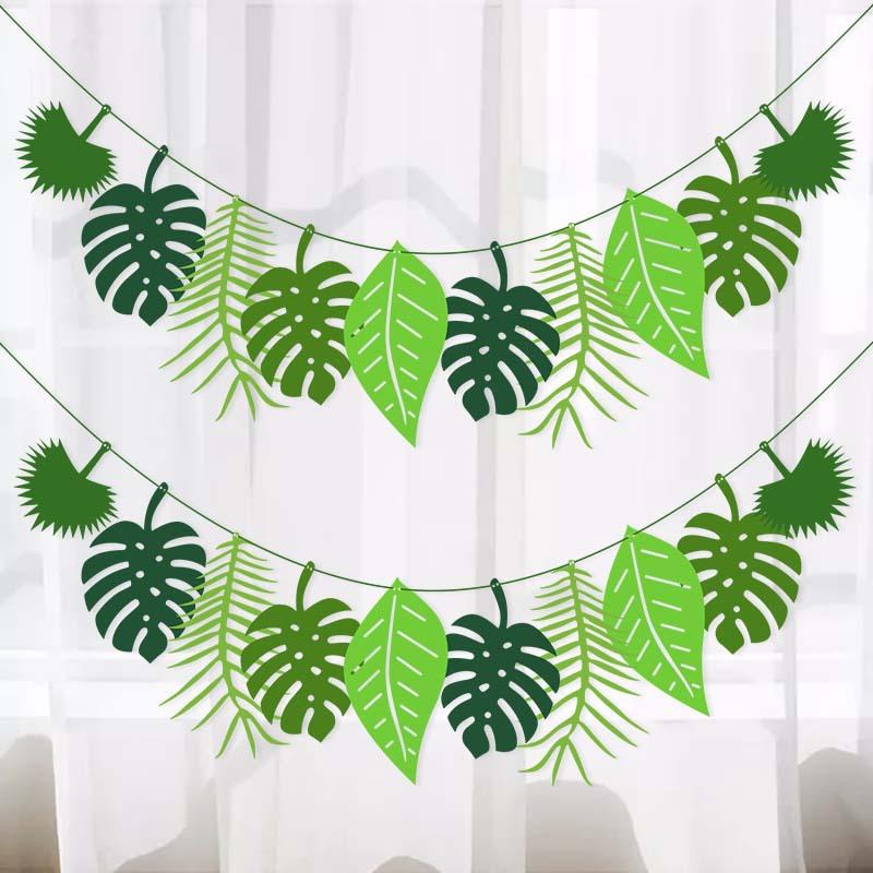 Summer Hawaii Theme Turtle Leaf Banners Jungle Safari Tropical Garland Flags for Wedding Birthday Baby Shower Party Decoration