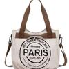 Women’s Canvas Tote Bag Large Capacity Shoulder Bag Fashion Paris Print Handbag Casual Crossbody Bag Portable Travel Shopping Tote Purse