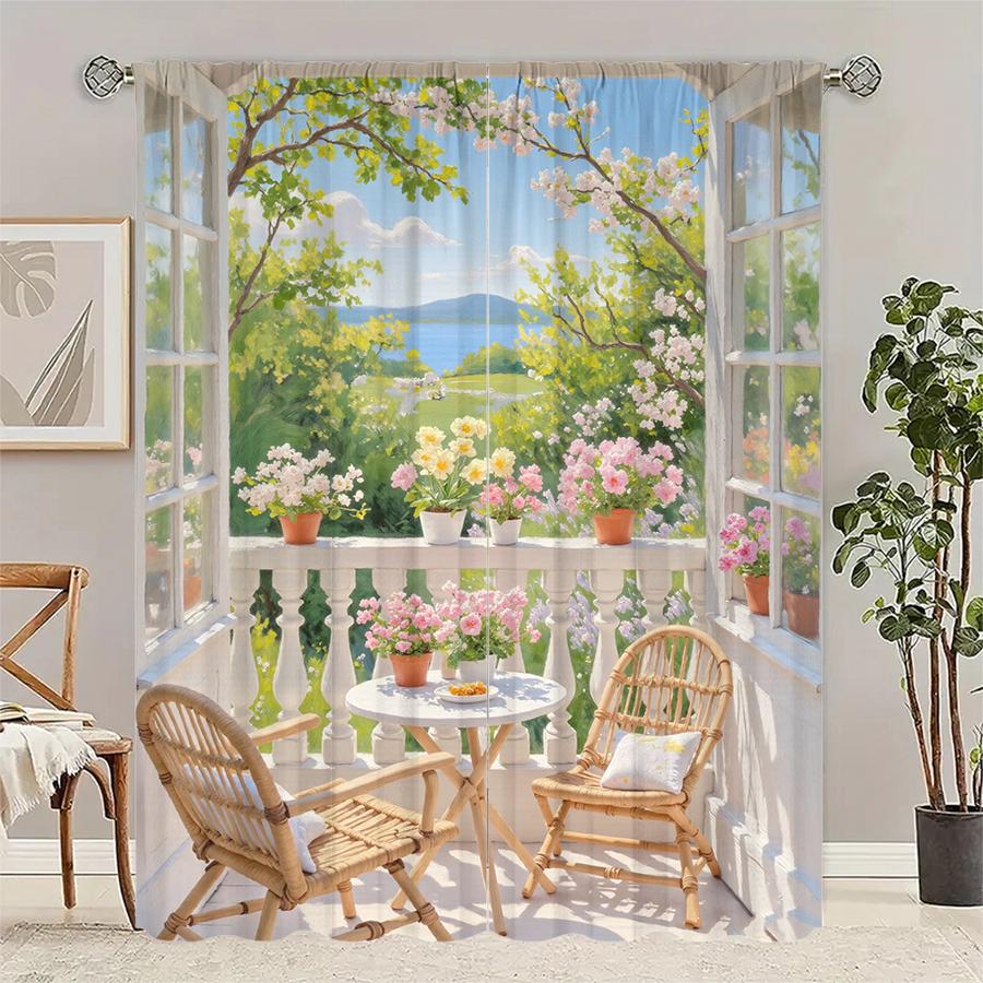 2pcs- Landscape printed curtains   pole bag curtains   Christmas decorations   home decorations   room decorations