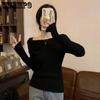 Slash Neck Knitwear Off Shoulder Top Women's Thin Bottomed Shirt Slim Long Sleeve Hotsweet Casual Commuting New Fashion