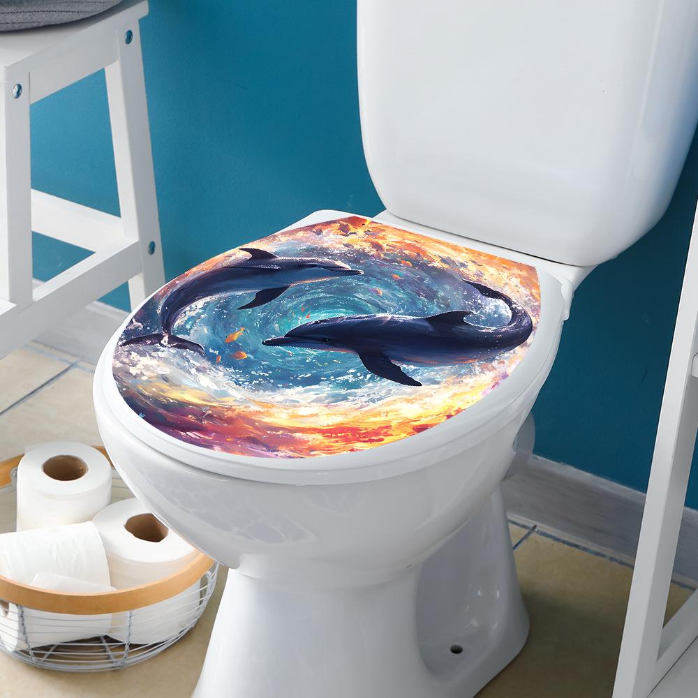 1pc Dolphin Home Bedroom Bathroom Toilet Sticker Decoration Beautification Self-adhesive Wallpaper Home Accessories