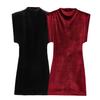 2024 Fashion Velvet Dress: Sleeveless Semi-High Neck with Shoulder Pads