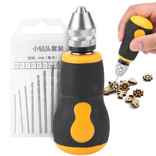 Hand Drill, Pin Vise, Twist Drill, Drill Set, Hand-Operated Drill for Holes, Craft Tool for Precision Woodworking, Includes 10 0.8-3.0mm Drills