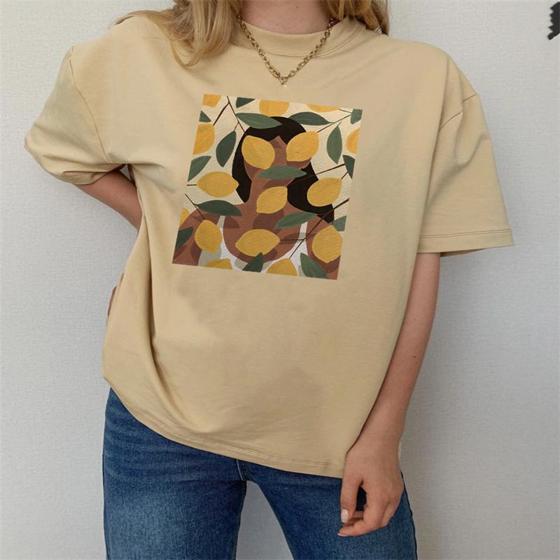 Hirsionsan Vintage Printing Cotton T Shirts Women New Soft Harajuku Loose Female Tees England Style Summer Casual Tops Gotic Graphic T Shirt