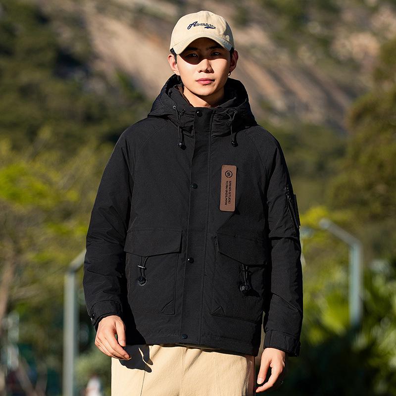 Men's American-Style Thickened Duck Down Hooded Winter Jacket - Trendy, Warm, Ski Outerwear for Couples