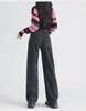 Women's Thick Wide-Leg Jeans: Pear-Shaped, Velvet-Lined, Warm & Versatile - Black & Gray.