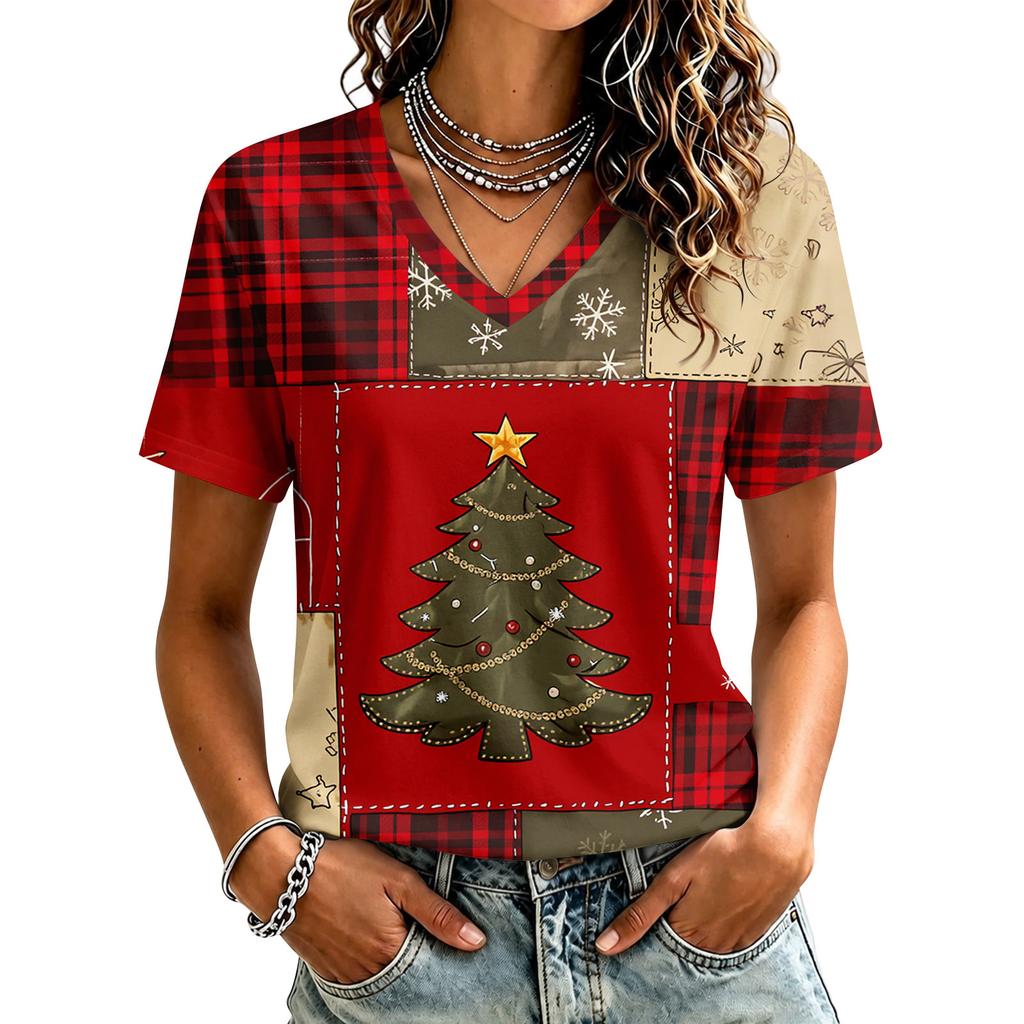 Women's Casual Short Sleeve Christmas Print T-Shirt
