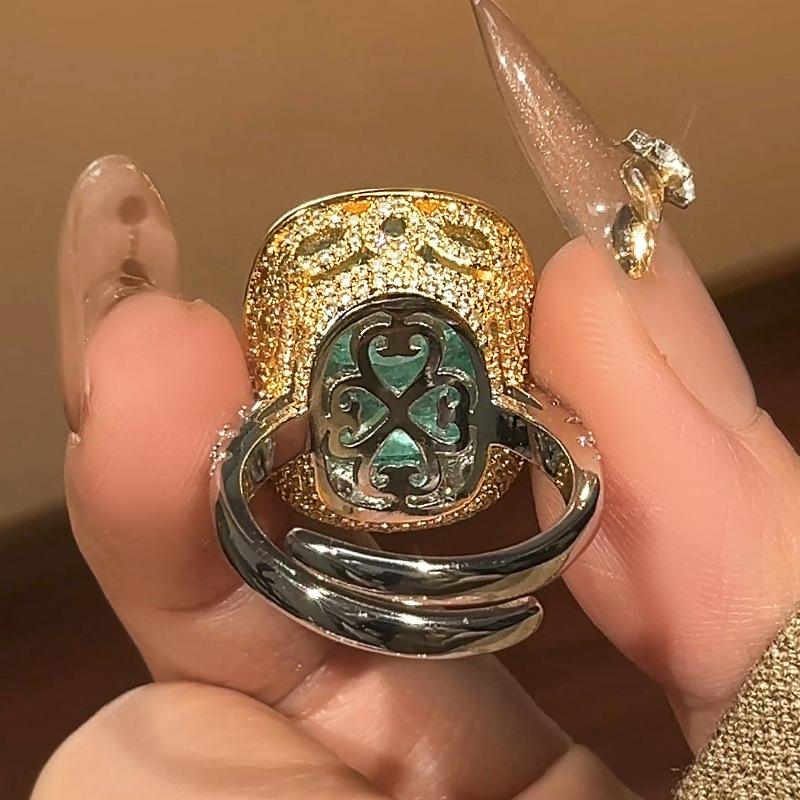 Huamei Šperky Prsten Simulace Červený Korund Smaragd Zirkon Dámský Vysoká Kvalita Lehký Luxus Retro