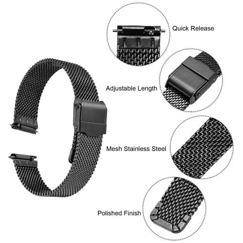 uxcell Pulseira de Malha de Aço Inoxidável 316L, 15mm Liberação Rápida Ajustável Pulseira de Metal para Homens e Mulheres, Preto