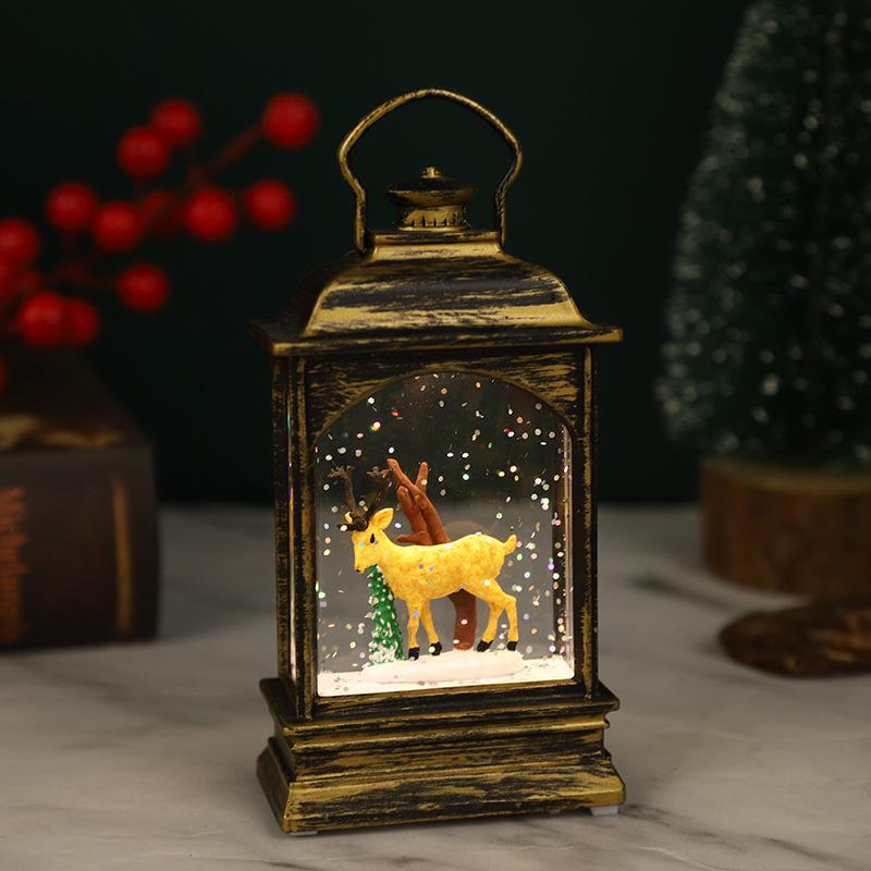 Christmas Decoration LED Plastic Glowing Santa Claus Interior Scene Water-Filled Flat Wind Lantern Tabletop Ornament Snowman
