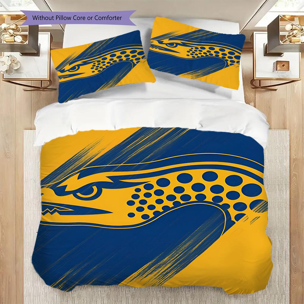 Parramatta Eels Muster Bettwäsche Steppdecke Set Bettbezug Kissenbezug Heimdekoration Geburtstagsgeschenk (1 Bettbezug + 2 Kissenbezüge, ohne Füllung)