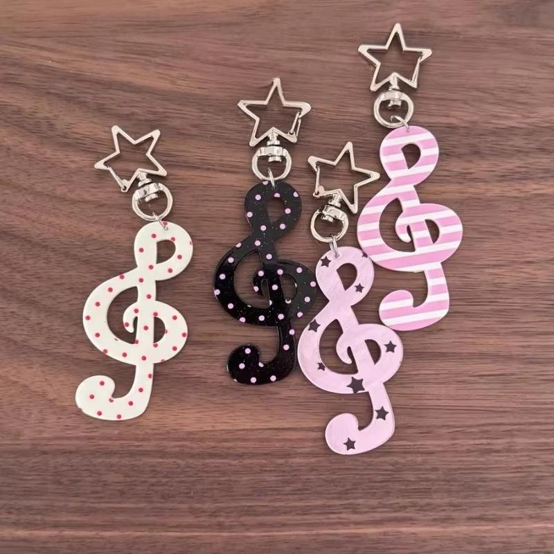 Fashion Vintage Keychain Organizer Retro Polka Dot Striped Music Note Star Bag Charm Cute Ins Keyring Holder Cute Funky Gift