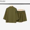 ZANZEA Women 3/4 Sleeve Blouse and Shorts Summer Two Piece Suit Sets