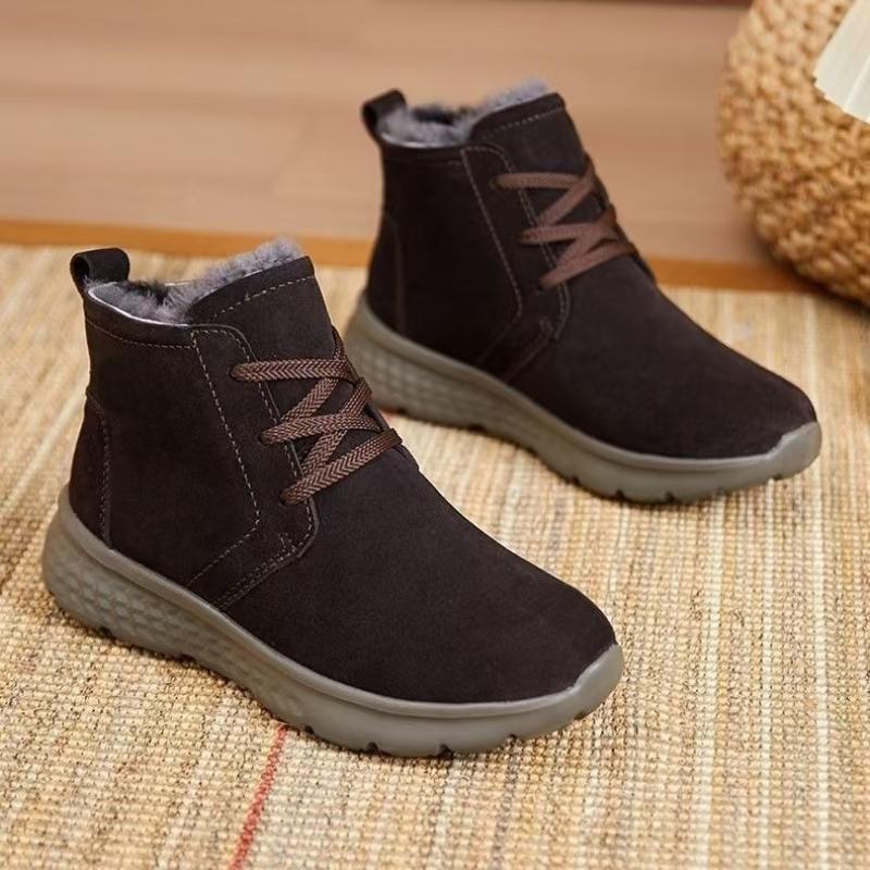 2026 Winter Women's Shearling High Top Cotton Boot Soft Sole Non Slip Thickened Plush Warm Lace Up Snow Boot Elderly Cotton Shoe