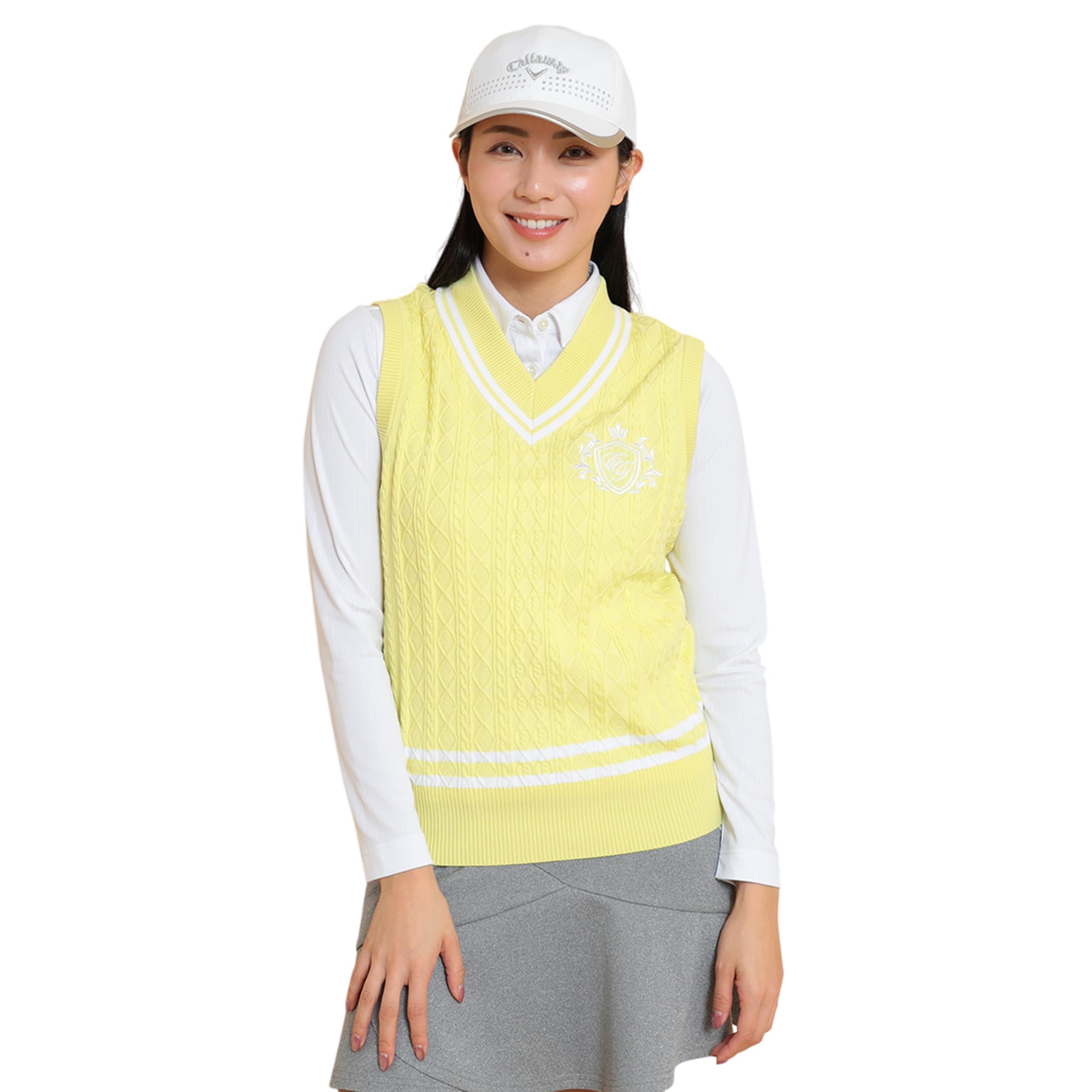 

Callaway Cable Knit C25119200 Size L Women s V-Neck Vest, Golf, 1061_Yellow,
