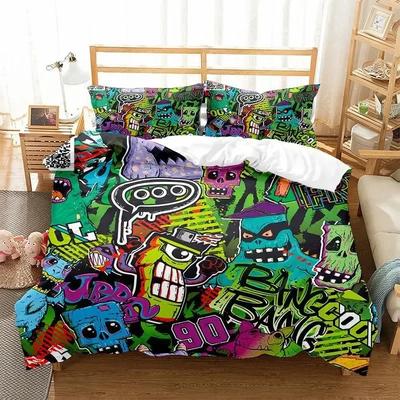 Hippie Graffiti Duvet Cover Set King Queen Size For Kids Boys Youth Polyester Comforter Cover Modern Street Art Cover Pillowcase