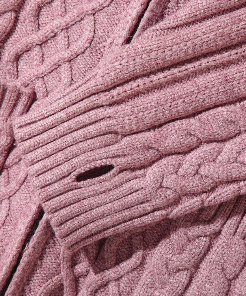 Dimiteulibeullaeg 2Way Heavyweight Cable Knit Zip-Up Hoodie_Dusty Pink