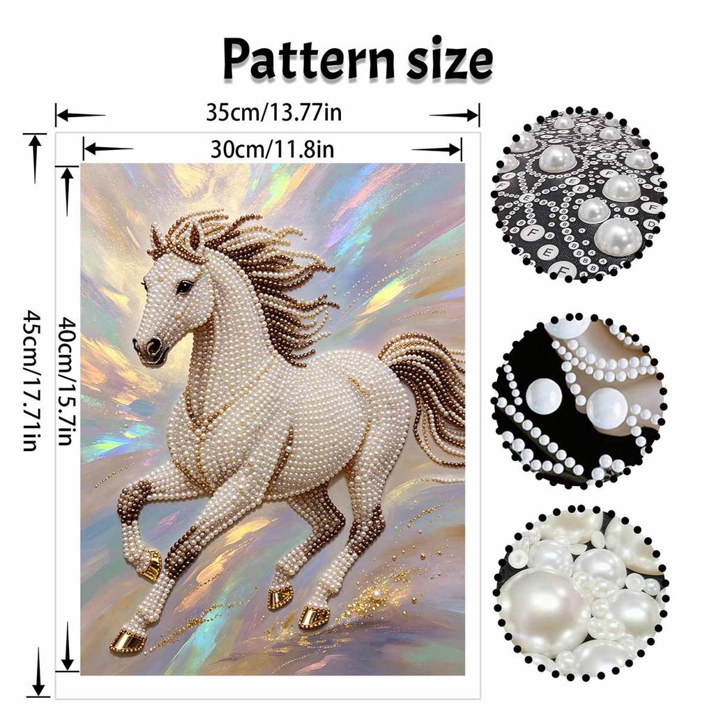 Majestic Horse Pearl Kit 5D DIY Round Rhinestone Art for Adults Relaxing Handmade Wall Decor National Day Gift Frameless