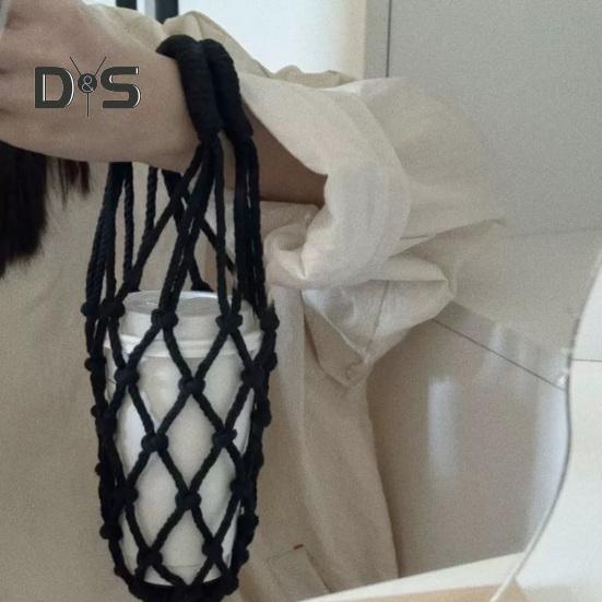 Bolsa bandolera tejida a mano para tazas, portavasos reutilizable tejido a mano, portavasos de té y café frío, fundas decorativas para vasos de agua