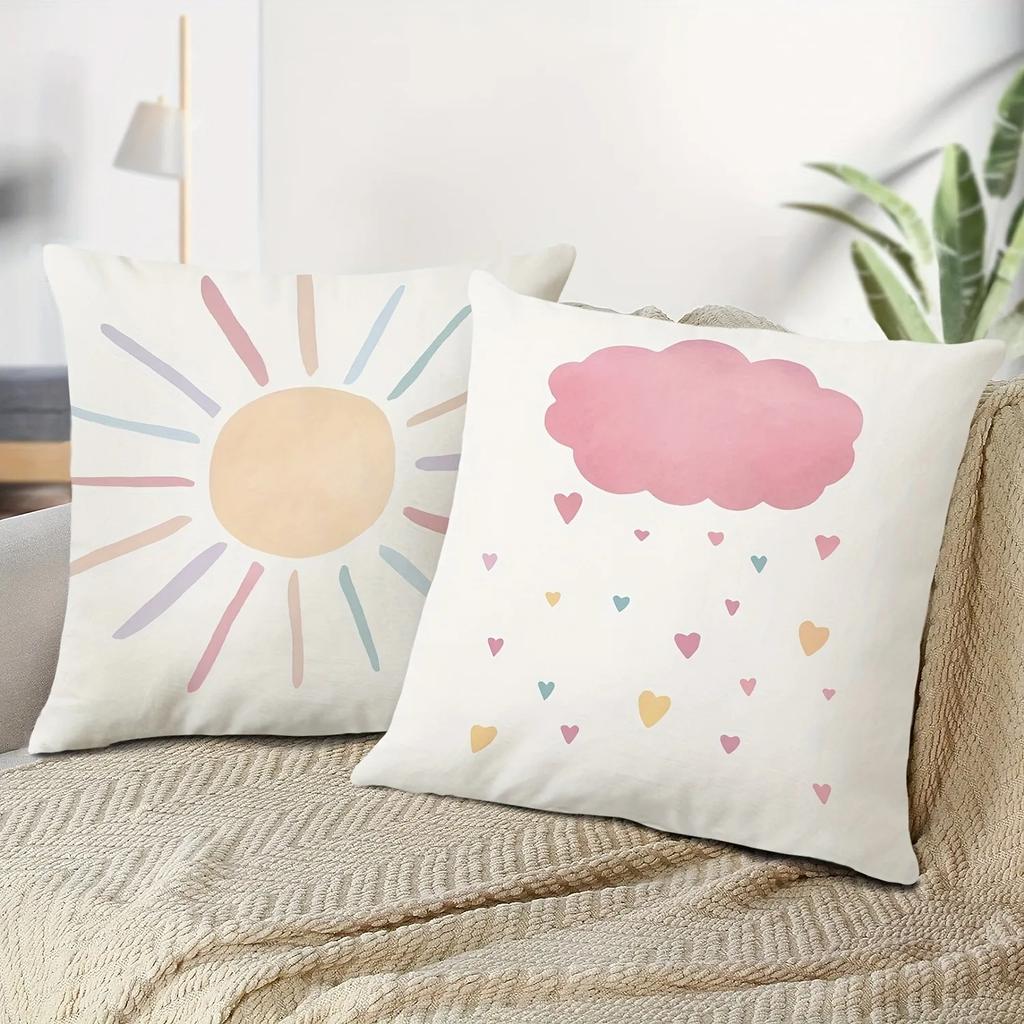 Cartoon Rainbow Star Sun Pattern Printed Pillow Cover Living Room Sofa Cushion Cover Home Room Decoration Without Pillow Core
