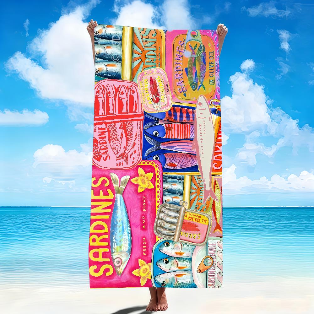 Fashion Art Salted Fish Retro Splicing Plaid Soft Beach Towels Trip Towel Swim Summer Holiday Vacation Bathing Pool Camp Gift