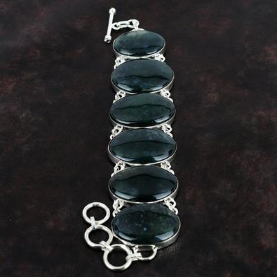 Moss Agate Bracelet Natural Gemstone Bracelet 925 Sterling Silver Bracelet Adjustable Chain Bracelet Handmade Brand New Jewelry Gift For Dad