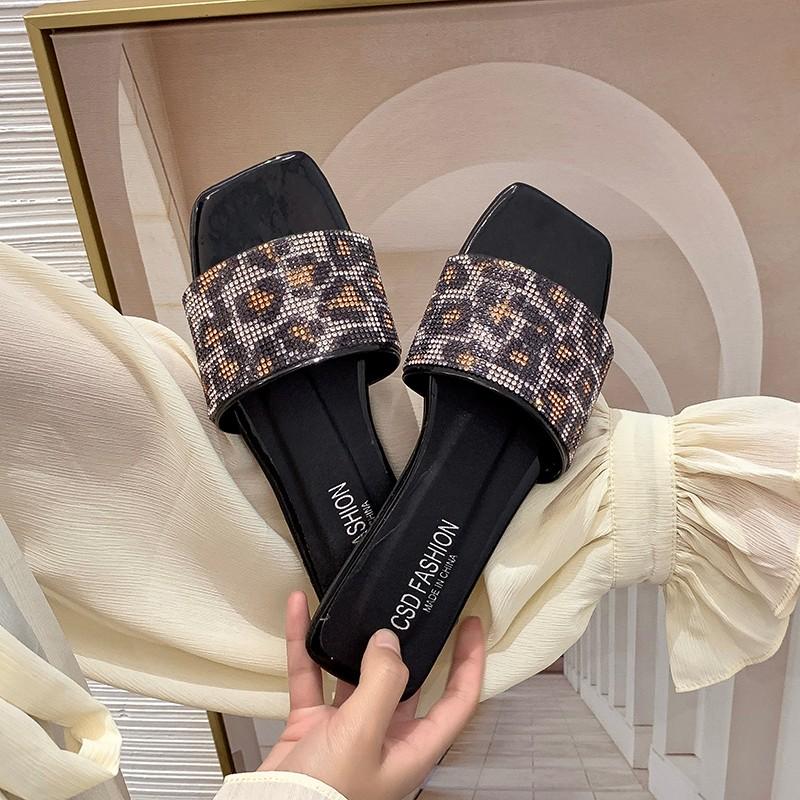Sexy Leopard Design Rhinestone Women Summers Slippers 2024 Luxury