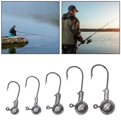 25Pcs/Box 2g/3.5g/5g/7g/10g Fishing Hook Heavy Duty Metal Unpainted Barbed Round Head Fishhook Freshwater Saltwater Fishing Accessories