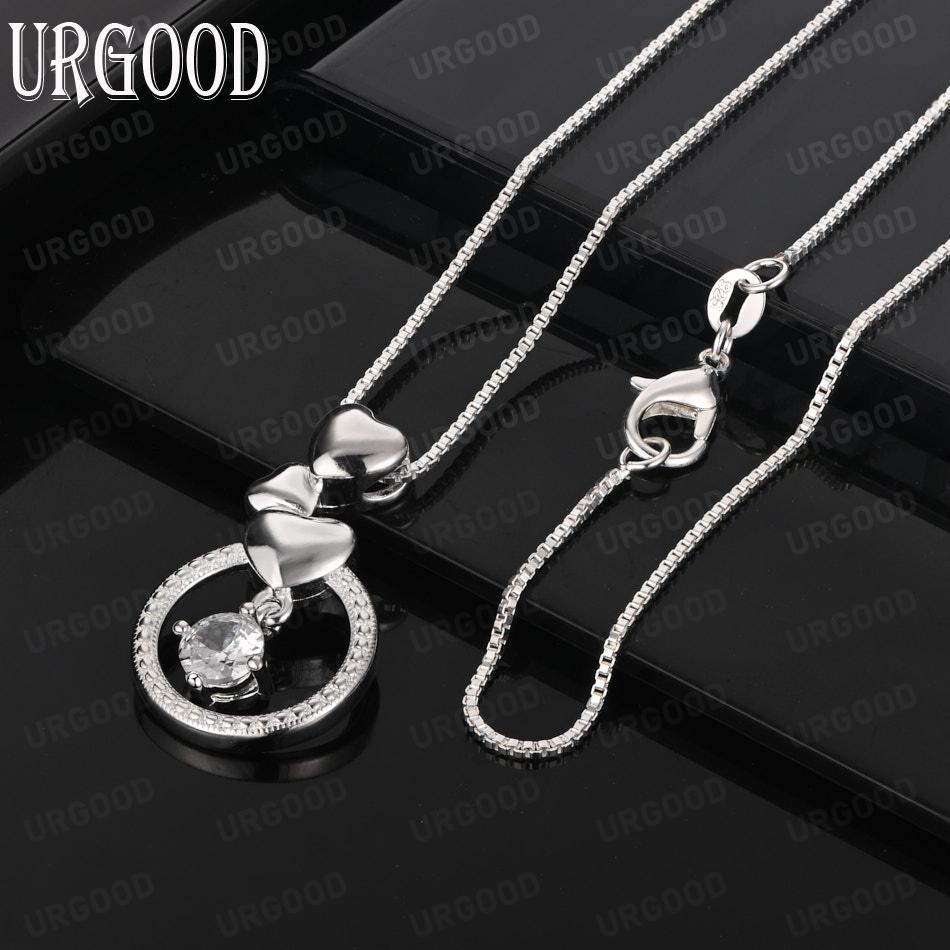 925 Sterling Silver Fashion AAA Zircon Heart Pendant Necklace Wedding Jewelry
