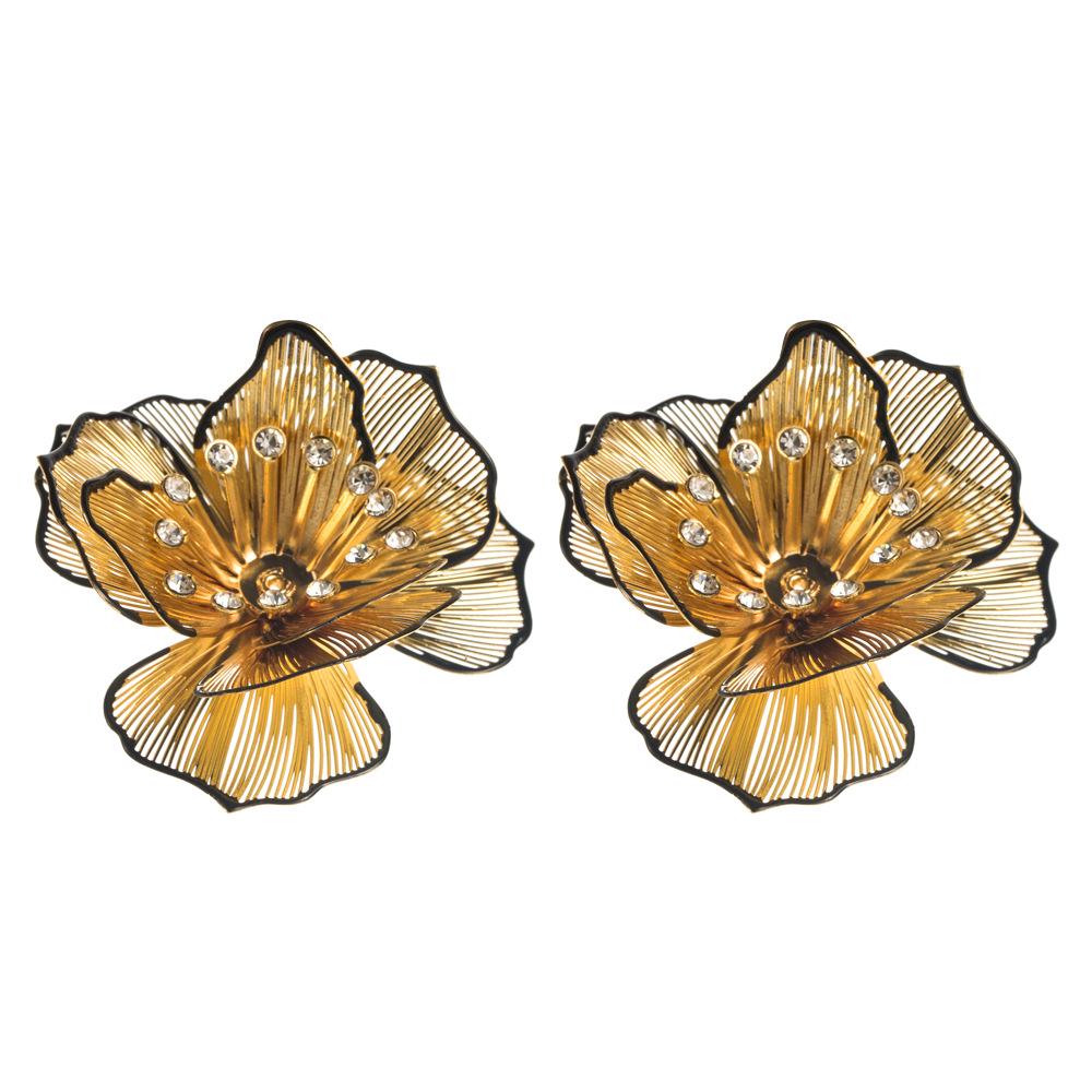 Elegant Hollow Multi-Layer Floral Rhinestone Camellia Earrings with Silver Needles
