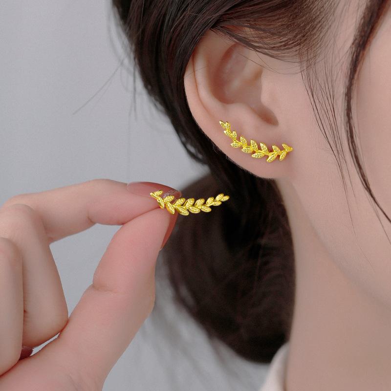 Yellow-gold wheat ear design earrings, ear hooks, stud earrings, earrings, light luxury earrings, gifts for girlfriend