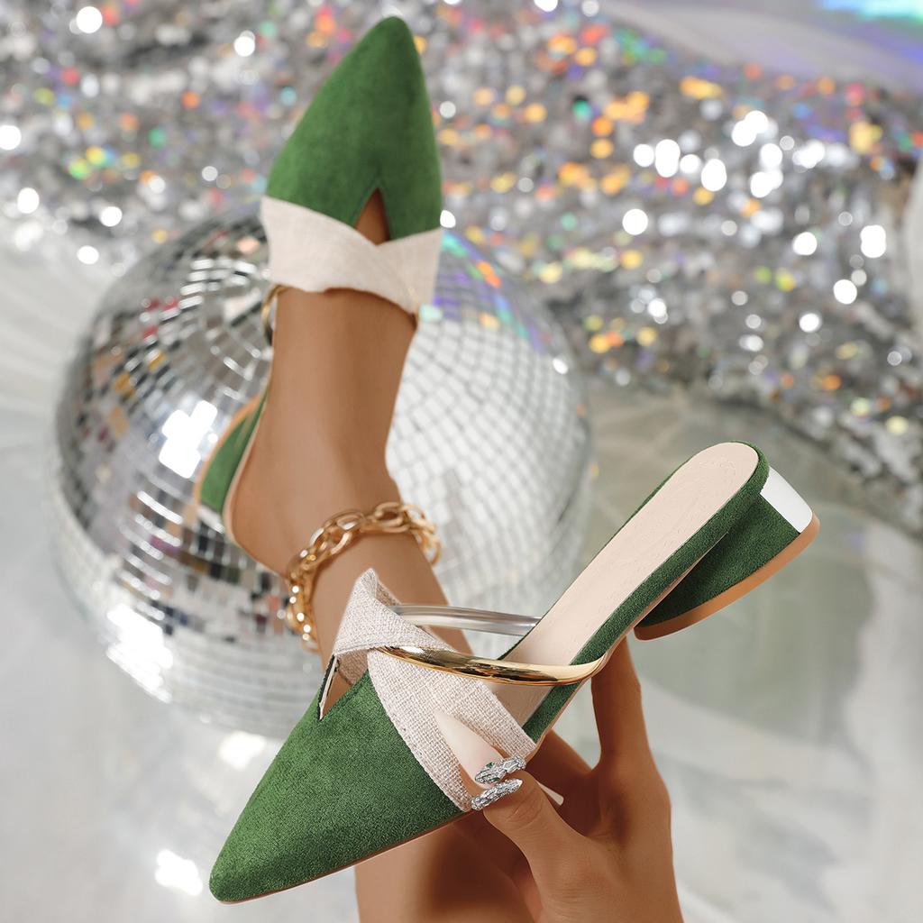 Pointed sandals women's new thick heels women's shoes bag head wear women's slippers summer shoes large size