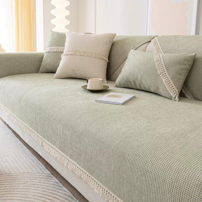 Coussin de canapé de style crème blanc cassé Nouveau coussin de canapé latéral antidérapant universel toutes saisons à franges minimaliste