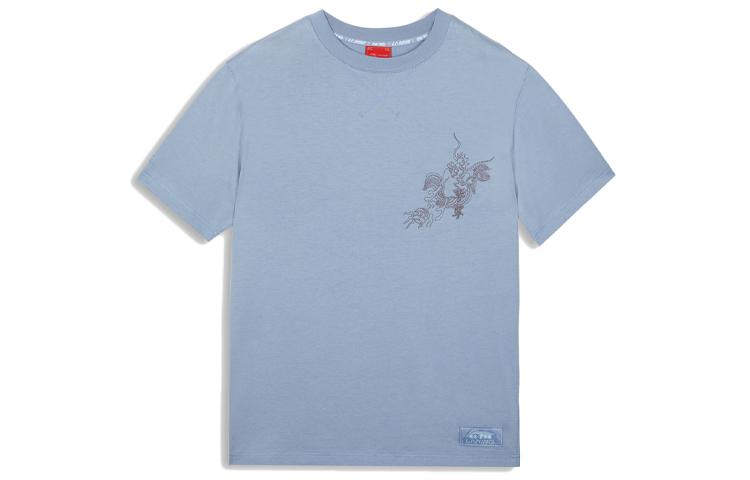 Li Ning T Shirts Unisex Blue Crew Neck Moderate Straight Fit AHSQ669-2 XL