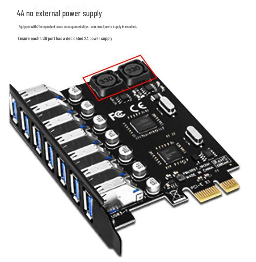 Placă adaptor PCI-E la USB 3.0 cu 7 porturi pentru PC desktop - Nu necesită alimentare externă, Chip NEC