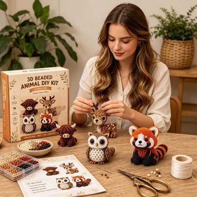 Winziges 3D-Tier-Perlen-DIY-Set, DIY-Tier-Perlen-Set mit Anleitung, Handgemachtes niedliches Tier-Perlen-Bastelset für Erwachsene Anfänger Jugendliche, Kreativ
