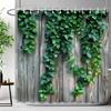 Rustiek Rustiek Houten Paneel Tuinmuur Douchegordijn Groene Plant Blad Omheining Polyester Douchegordijnen Badkamer Decor