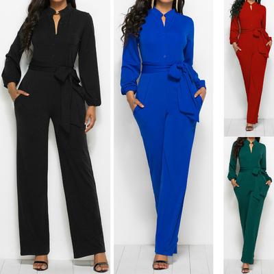 Damen Jumpsuit Langarm Mode Sexy Taille Jumpsuit Weites Bein Jumpsuit